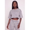 thumbnail image 1 of Women's Acid Wash Oversized Cropped Raw Hem Sweatshirt, 1 of 4