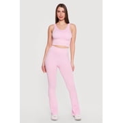 Women's Acid Wash Ribbed Cropped Tank Top and Flare Leggings Set