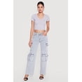 thumbnail image 1 of Women's Acid Wash Straight Leg Cargo Pocket Jeans, 1 of 4