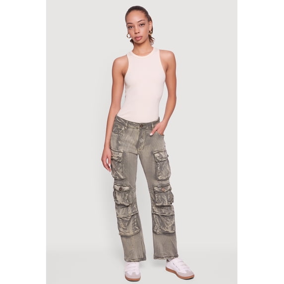 Women's Acid Wash Straight Leg Utility Jeans