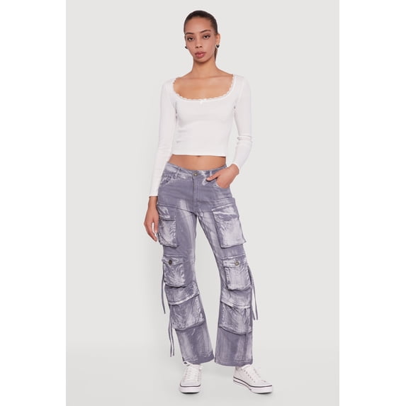 Women's Acid Wash Straight Leg Utility Jeans