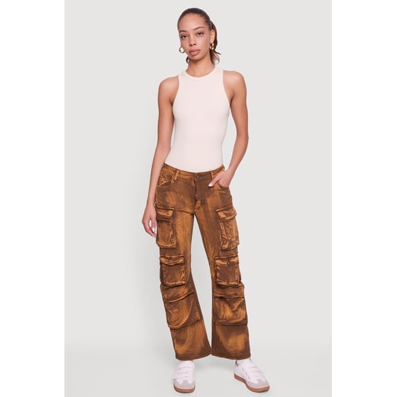 Women's Acid Wash Straight Leg Utility Jeans