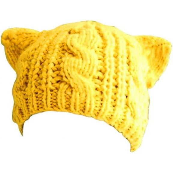 Women's Acrylic Cat Ears Knit Black Beanie Hat