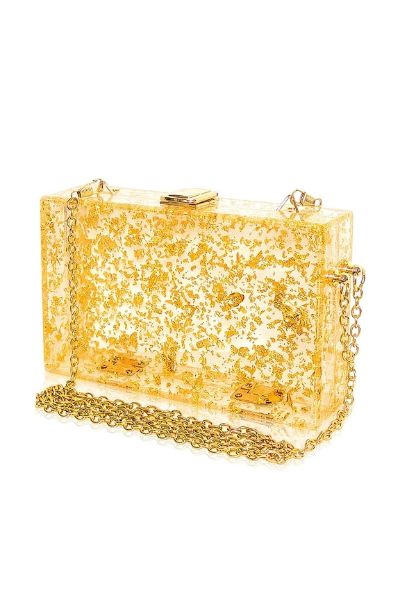 Womens Acrylic Evening Bag GlitterClutch Purse Transparent Golden Box Handbag Shoulder Bag for Banquets Dinners Parties