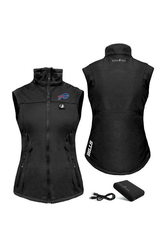 Women's ActionHeat Black Buffalo Bills 5V Softshell Battery Heated Full-Zip Vest