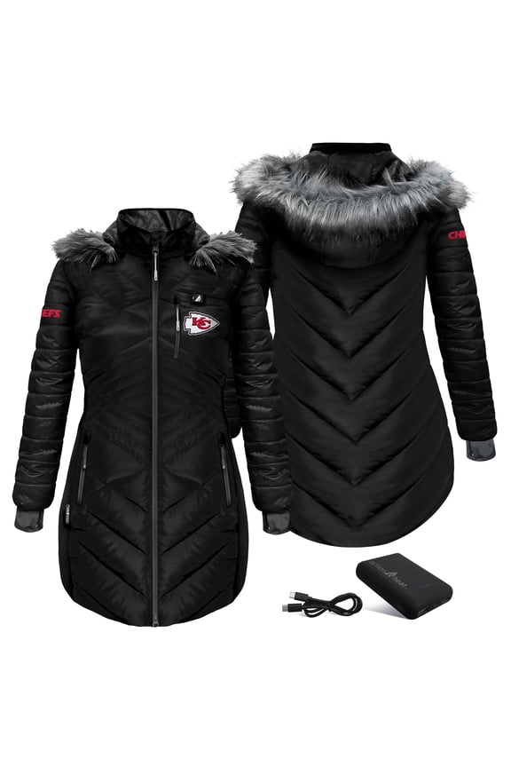 Women's ActionHeat Black Kansas City Chiefs 5V Battery Heated Long Puffer Jacket