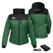 Women's ActionHeat Green/Black Green Bay Packers 5V Battery Heated Insulated Puffer Full-Zip Jacket