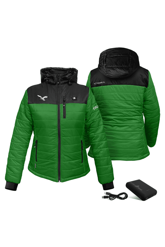 Women's ActionHeat Kelly Green/Black Philadelphia Eagles 5V Battery Heated Insulated Puffer Full-Zip Jacket
