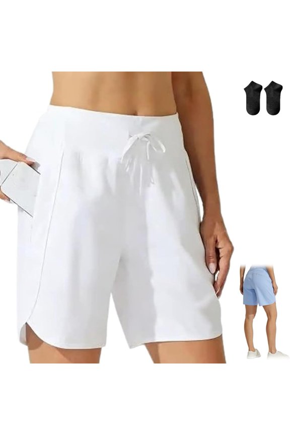 Women's Active 7 Inseam Athletic Long Running High Waistband Shorts,Fast-Drying Lightweight Drawstring Shorts with Pocket
