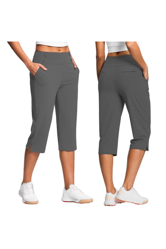 Women's Active Capri Pants High Waist Pull-On Leggings Straight Leg Athletic Exercise Workout Capris, Dark Gray XL
