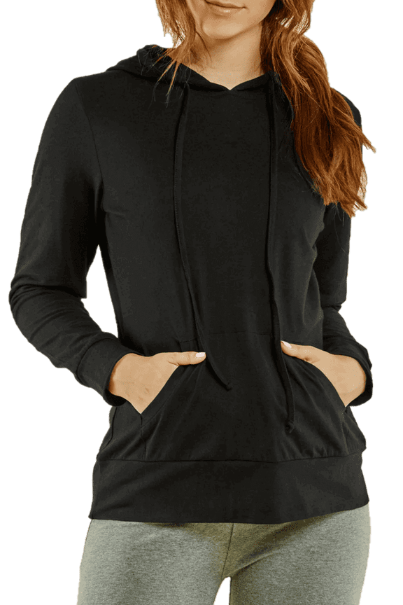 Women's Lightweight Cotton Single Jersey Active Pullover Hoodie Sweatshirt, Black L, 1 Pack