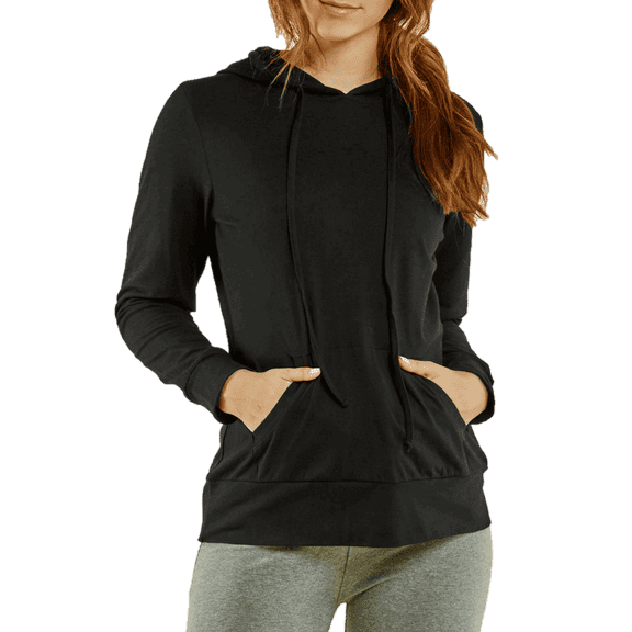 Women's Lightweight Cotton Single Jersey Active Pullover Hoodie Sweatshirt, Black M, 1 Pack