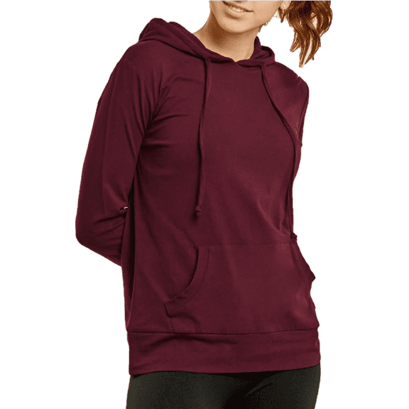 Women's Lightweight Cotton Single Jersey Active Pullover Hoodie Sweatshirt, Burgundy L, 1 Pack