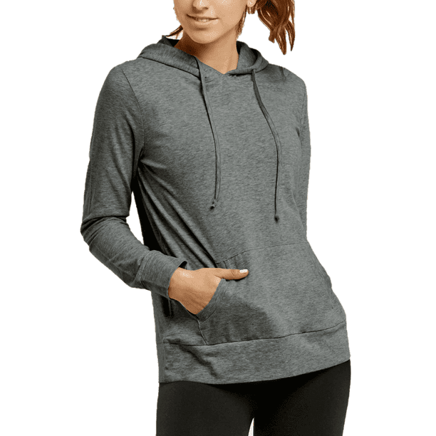 Women s Lightweight Cotton Single Jersey Active Pullover Hoodie Sweatshirt Charcoal Grey L 1 Pack