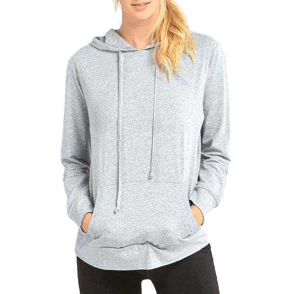 Women's Lightweight Cotton Single Jersey Active Pullover Hoodie Sweatshirt, Heather Grey S, 1 Pack