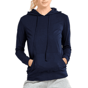 COUVER Women's Lightweight Cotton Single Jersey Active Pullover Hoodie Sweatshirt, Navy S, 1 Pack