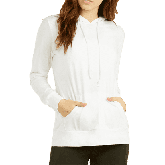 Women's Lightweight Cotton Single Jersey Active Pullover Hoodie Sweatshirt, White S, 1 Pack