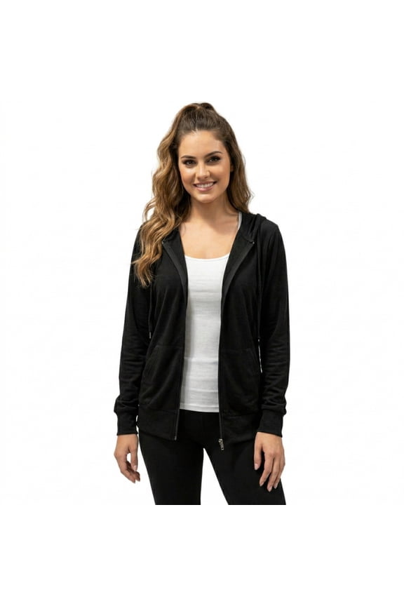 Women’s Lightweight Cotton Blend Zip Up Hoodie Jacket Black Large