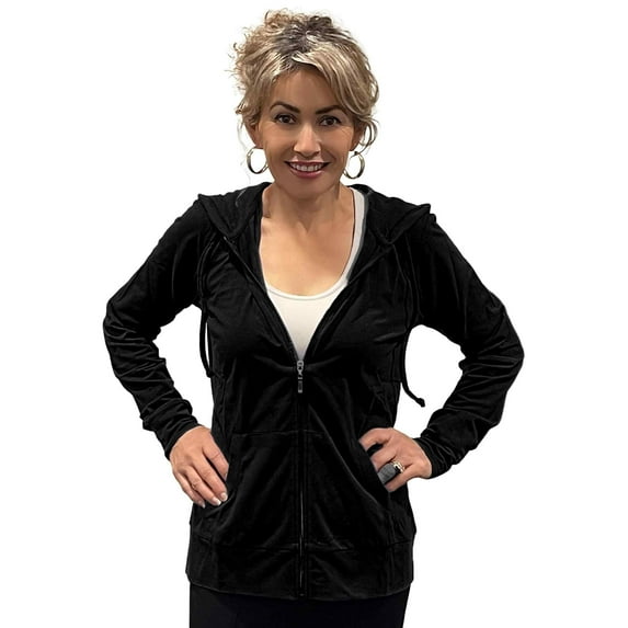 Women’s Lightweight Cotton Blend Zip Up Hoodie Jacket Black Small