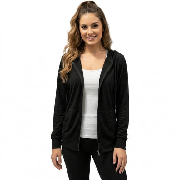 Women’s Lightweight Cotton Blend Zip Up Hoodie Jacket Black X-Large