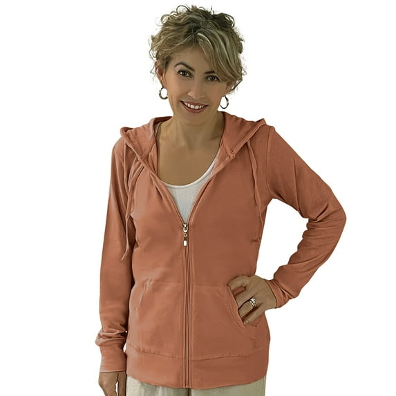 Women’s Lightweight Cotton Blend Zip Up Hoodie Jacket Brick Medium