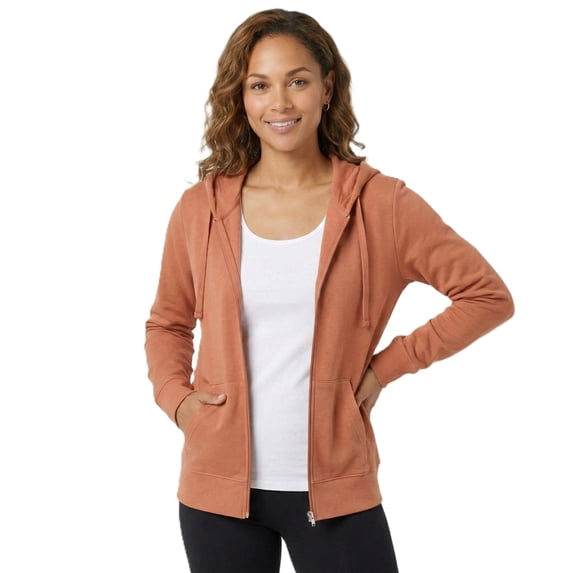 Women’s Lightweight Cotton Blend Zip Up Hoodie Jacket Brick X-Large