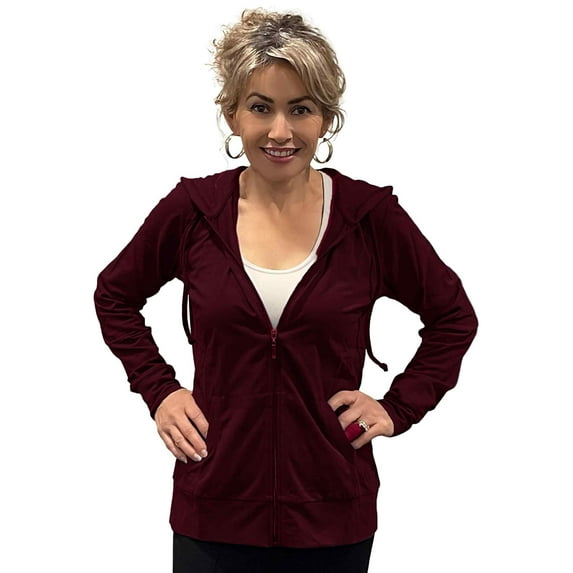 Women’s Lightweight Cotton Blend Zip Up Hoodie Jacket Burgundy Large