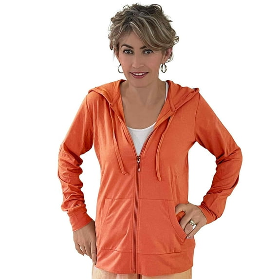 Women’s Lightweight Cotton Blend Zip Up Hoodie Jacket Coral Large