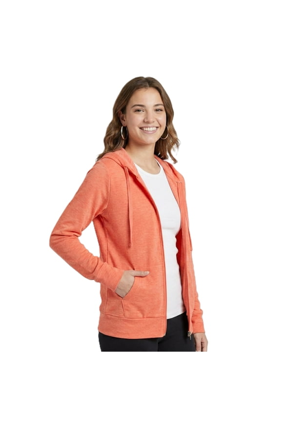 Women’s Lightweight Cotton Blend Zip Up Hoodie Jacket Coral Small