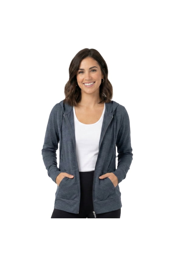 Women’s Lightweight Cotton Blend Zip Up Hoodie Jacket Denim Small