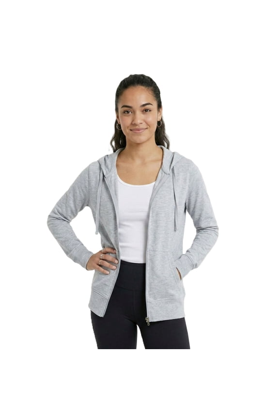 Women’s Lightweight Cotton Blend Zip Up Hoodie Jacket Heather Grey Large