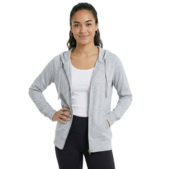 Women’s Lightweight Cotton Blend Zip Up Hoodie Jacket Heather Grey Small