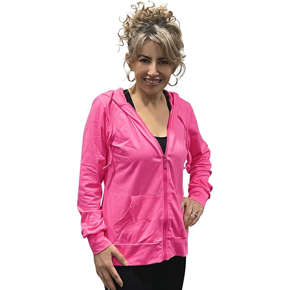 Women s Active Casual Thin Cotton Zip Up Hoodie Jacket Hot Pink Medium 1 Piece Walmart Business Supplies