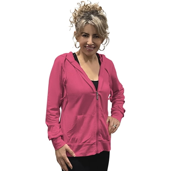Women’s Lightweight Cotton Blend Zip Up Hoodie Jacket Hotpink XX-Large