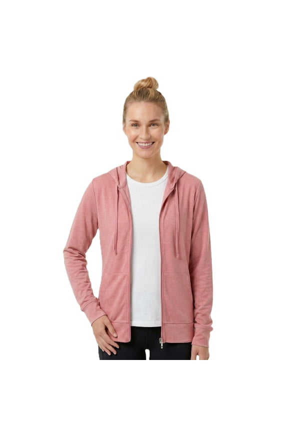 Women’s Lightweight Cotton Blend Zip Up Hoodie Jacket Mauve Rose Medium