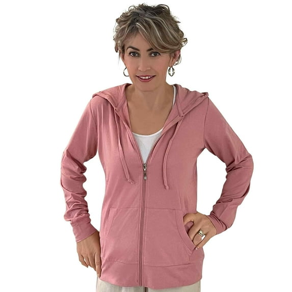 Women’s Lightweight Cotton Blend Zip Up Hoodie Jacket Mauve Rose X-Large