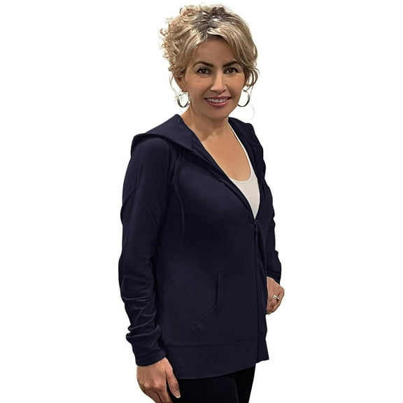 Women’s Lightweight Cotton Blend Zip Up Hoodie Jacket Navy Medium