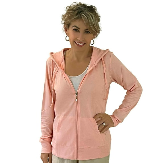 Women’s Lightweight Cotton Blend Zip Up Hoodie Jacket Peach Medium