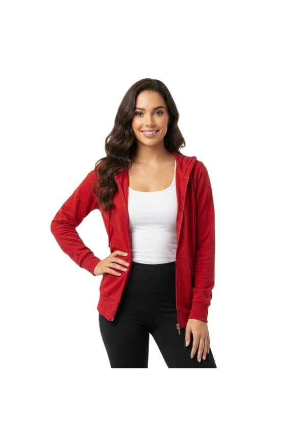 Women’s Lightweight Cotton Blend Zip Up Hoodie Jacket Red Large