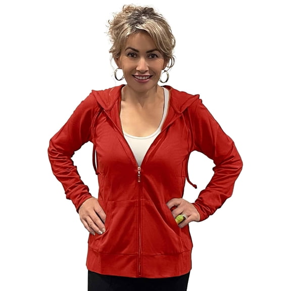 Women’s Lightweight Cotton Blend Zip Up Hoodie Jacket Red Medium