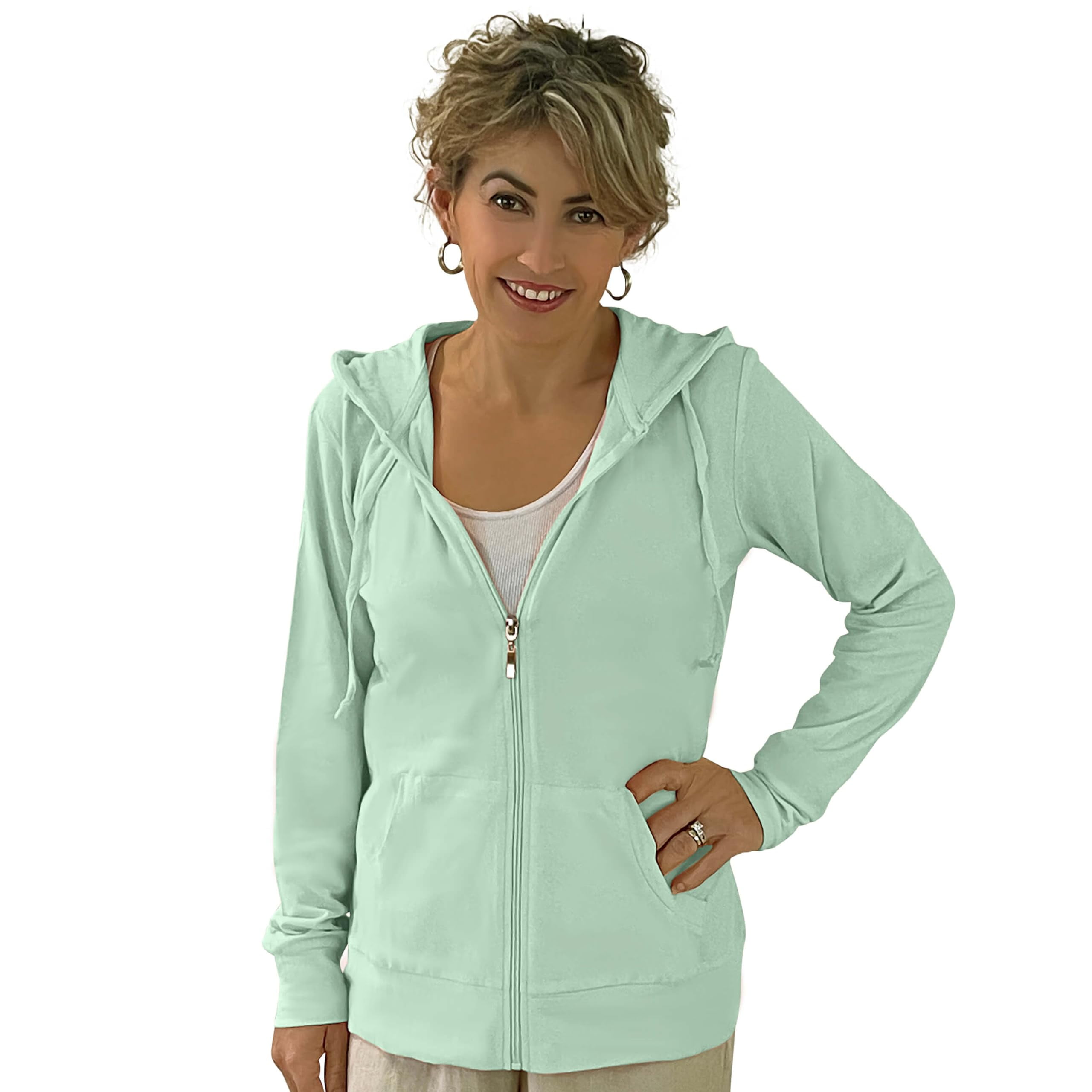 Women #39 s Active Casual Thin Cotton Zip Up Hoodie Jacket Sage Medium 1