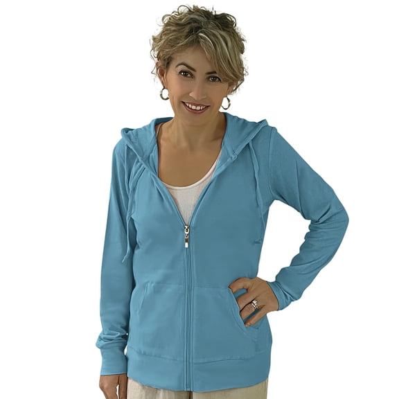 Women’s Lightweight Cotton Blend Zip Up Hoodie Jacket St. Blue Medium