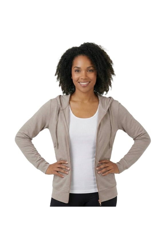 Women’s Lightweight Cotton Blend Zip Up Hoodie Jacket Taupe XX-Large