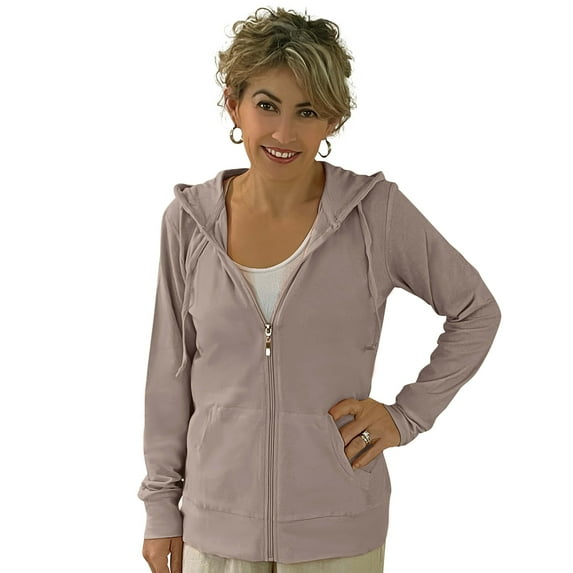 Women’s Lightweight Cotton Blend Zip Up Hoodie Jacket Taupe XX-Large