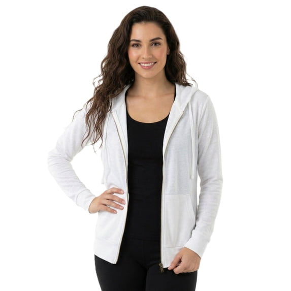 Women’s Lightweight Cotton Blend Zip Up Hoodie Jacket White Large