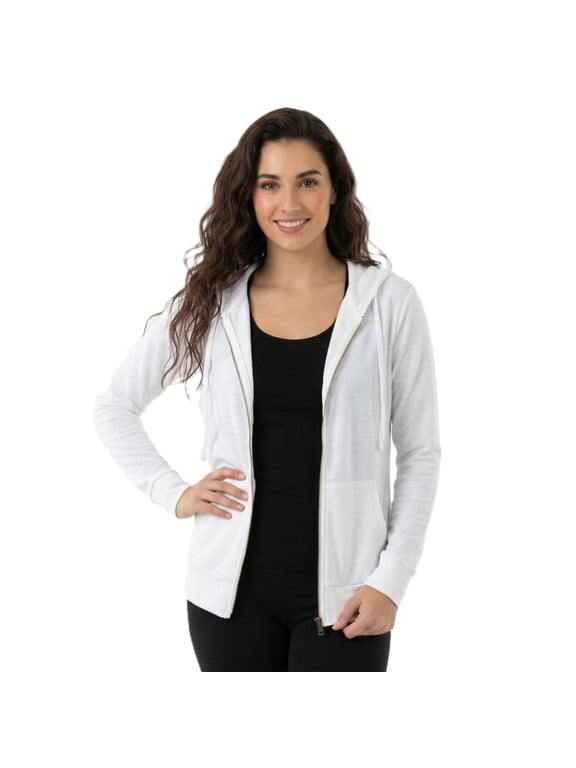 Women’s Lightweight Cotton Blend Zip Up Hoodie Jacket White Large
