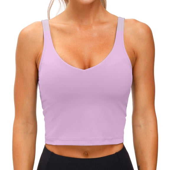 Women's Active FormFlex Buttery Soft Light Support Crop Tank with Bra and Contrast Trim