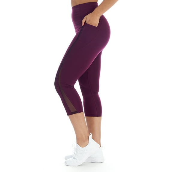 Women's Active High Waist 7/8 Length Legging With Striped Sheer Mesh & Pockets