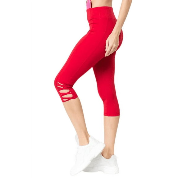Women's Active Lattice Capri Cutout Workout Leggings - CRIMSON, S