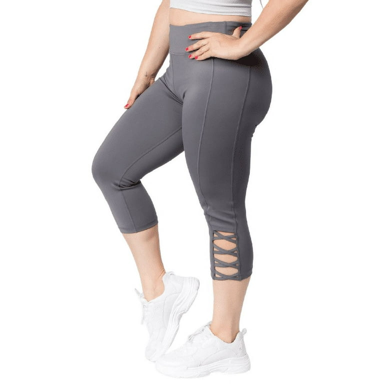 Women's Active Lattice Capri Cutout Workout Leggings Plus Size - CHARCOAL,  3XL 